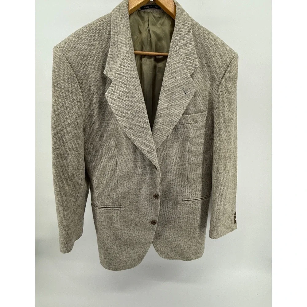 Vtg Pronto Uomo Mens Tweed Blazer Sport Coat Jacket Made in Italy Brown Tan sz42